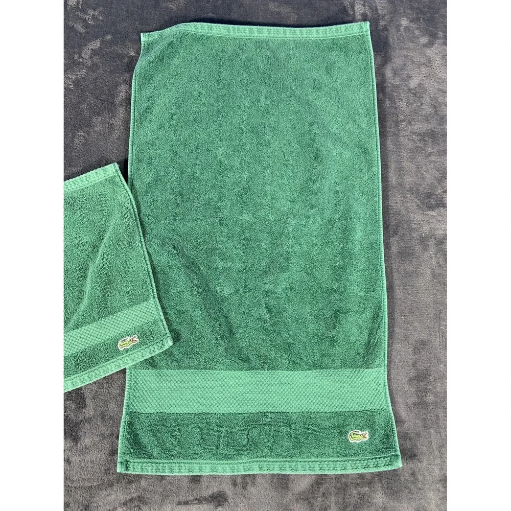 Lacoste Legend Green Supima Cotton 2 Piece Towel Set Hand Washcloth Crocodile